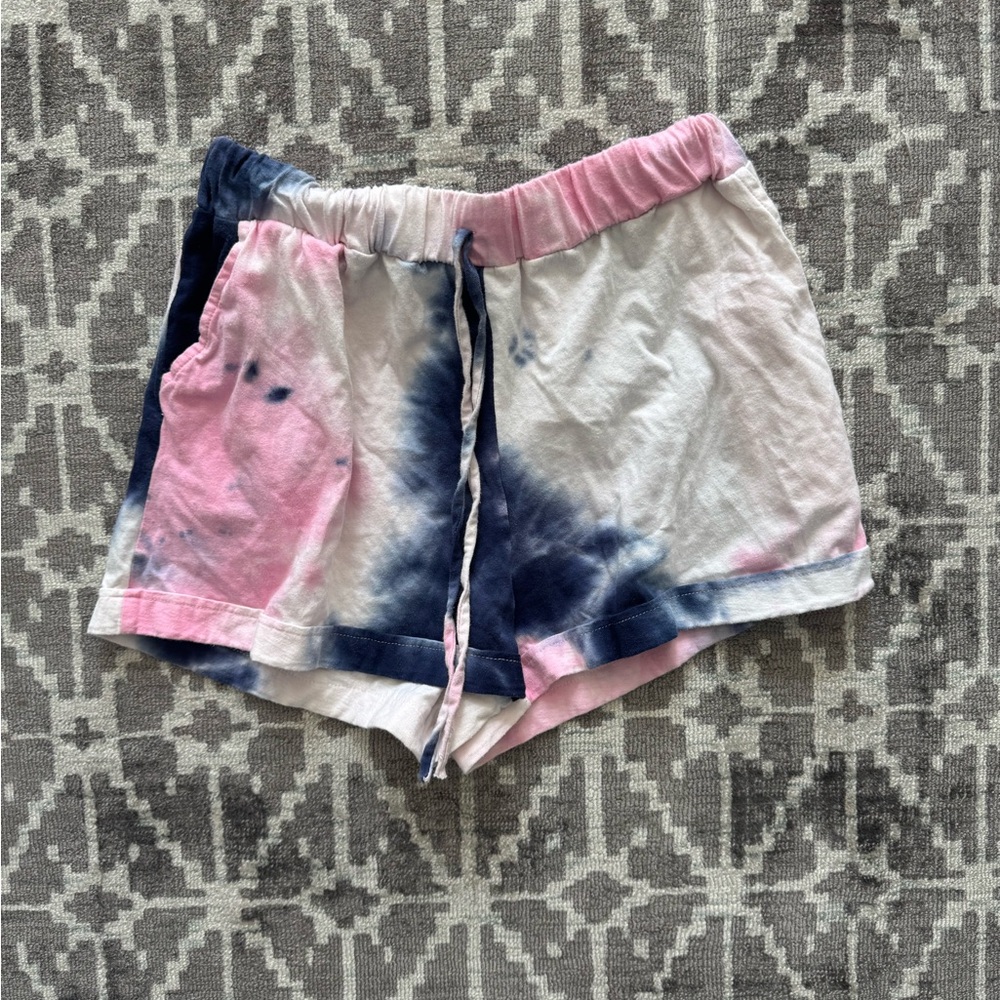 Newbury Kustom Tie Dye Lounge Shorts Pink Navy White Small front pockets elastic